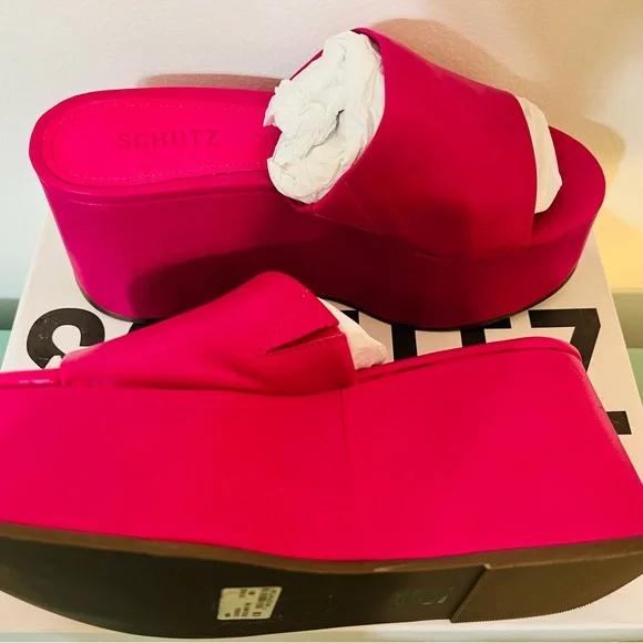 Schutz Hot Pink Marih Weekend Leather Sandals - Picture 1 of 12